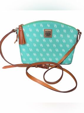 Dooney & Bourke Mint Teal Greta Crossbody with Brown Leather Trim